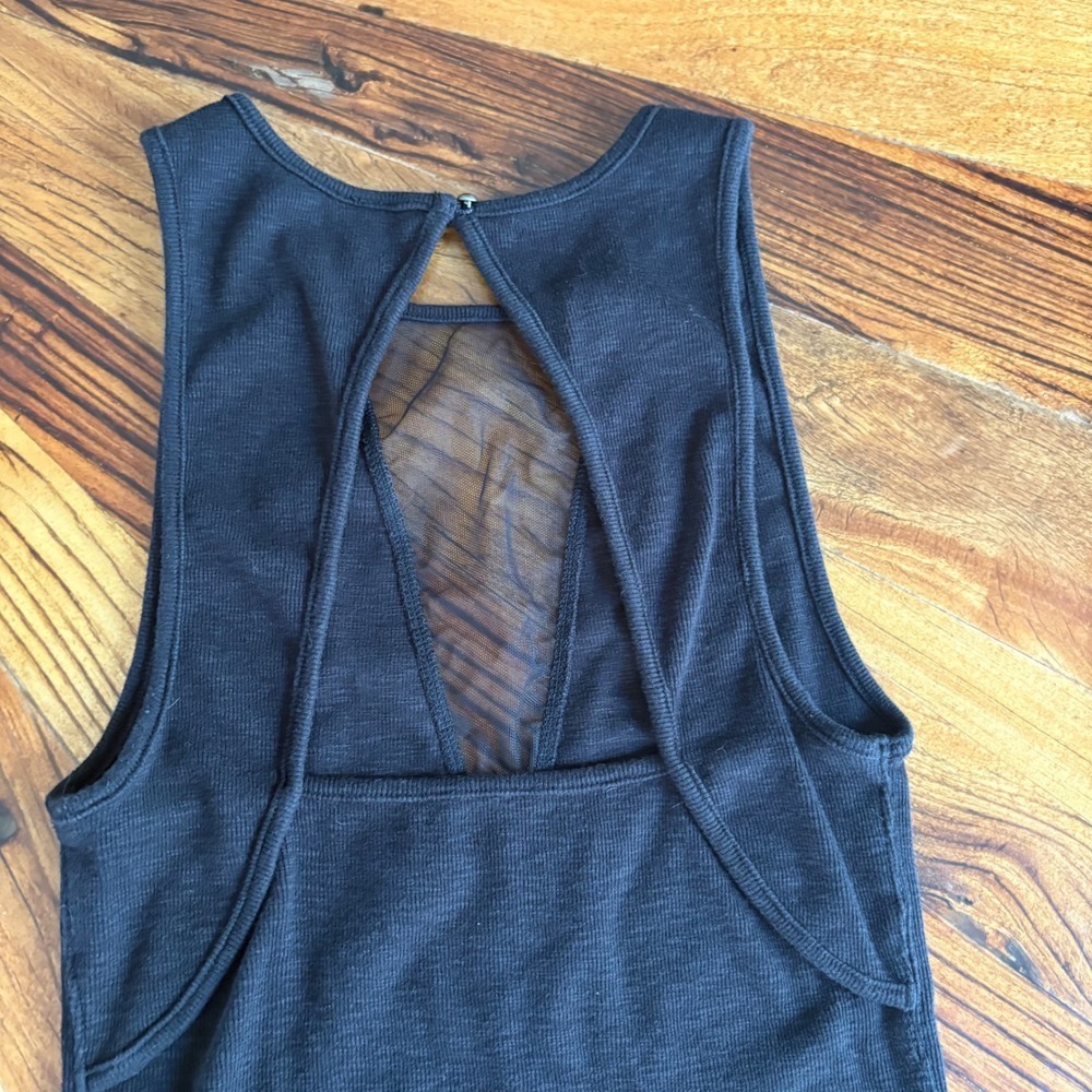Free People Black Mesh Insert Open Back Tank Top Women's Size Medium - Picture 3 of 7
